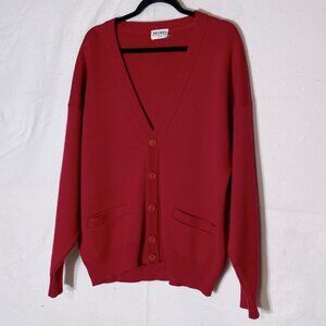 Vintage Moores Red Mr. Rogers Style Dad Grandpa Button Up Cardigan XL